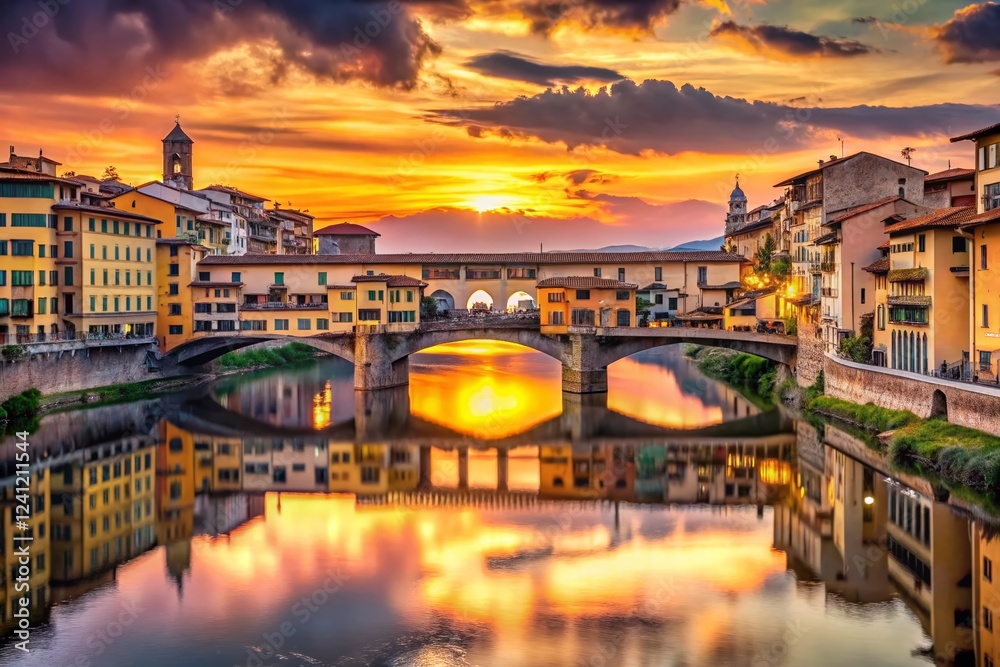 Obraz premium Stunning Sunset over Ponte Vecchio, Florence, Italy