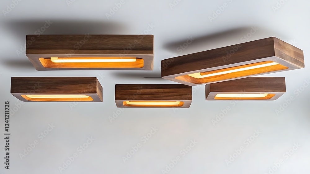 Modern wooden ceiling light fixture with warm illumination. Modern wooden ceiling light fixture with warm illumination.