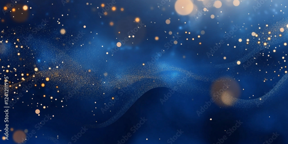 Fototapeta premium Luxurious royal blue with soft golden sparkles, delicate and sophisticated premium background