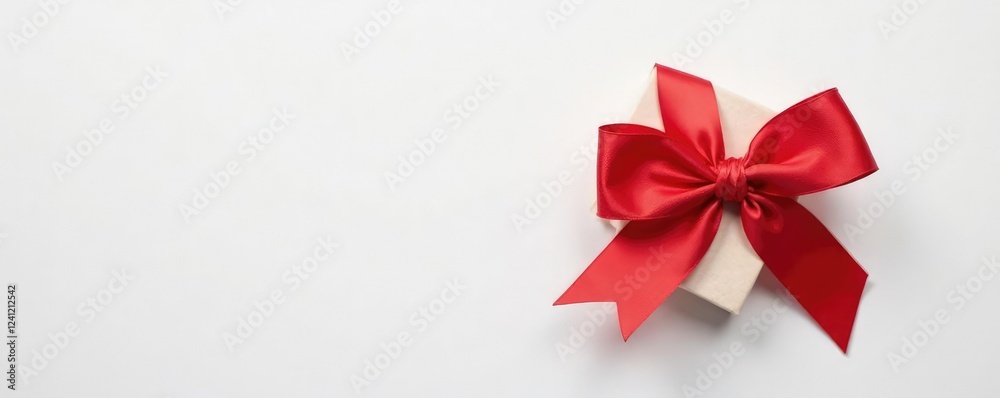 Simple red gift bow made of ribbon on a white surface, gift, decoration, color Simple red gift bow made of ribbon on a white surface, gift, decoration, color