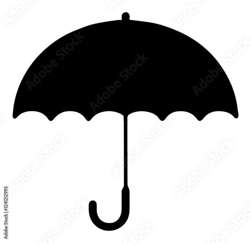 Black Umbrella Isolated on a Transparent Background. Umbrella Silhouette.