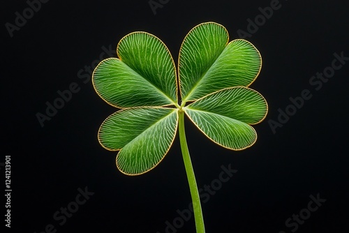 Glowing Four Leaf Clover with Golden Edges   Macro Photography for St  Patrick s Day photo