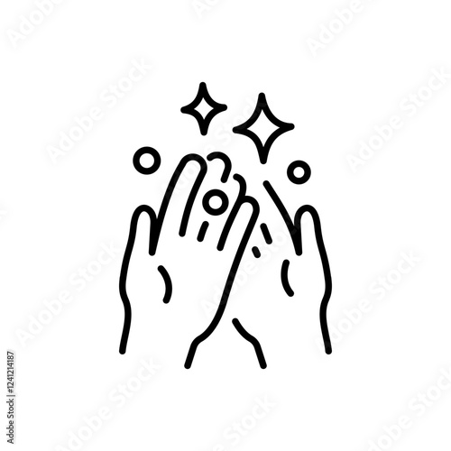A set of linear icons related to vector hand washing and disinfection