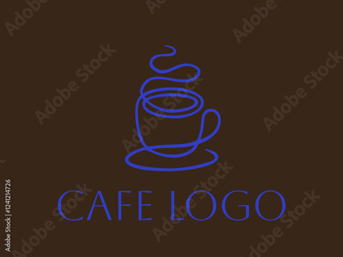 Minimalist modern café logo featuring a sleek coffee cup with elegant rising steam, designed for a stylish and contemporary coffee shop brand
