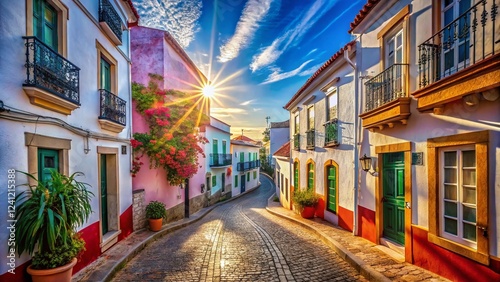 Surreal Algarve Street Scene: Dreamlike Portuguese Architecture & Vibrant Colors