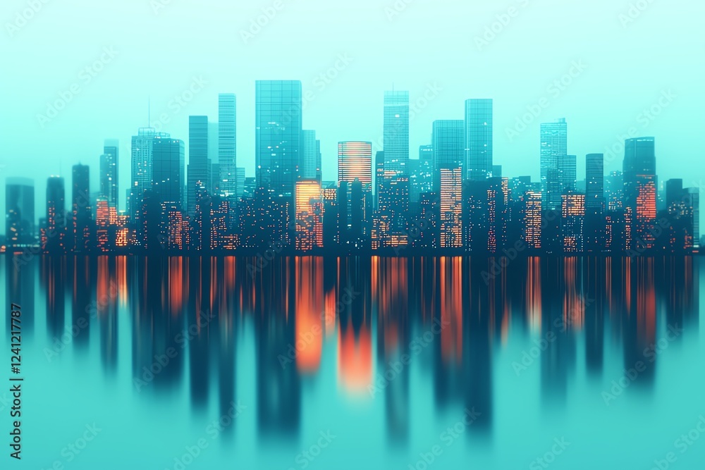 Fototapeta premium A stunning city skyline reflected in water.