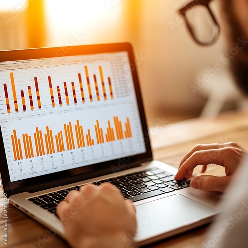 Stock market investor analyzing financial reports in modern workspace enhancing critical thinking and judgment photo