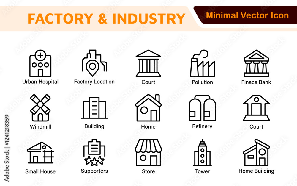 Factory Icon Set. A dynamic collection of icons representing manufacturing and industrial processes, perfect for engineering sectors to convey efficiency and innovation. Factory Icon Set. A dynamic collection of icons representing manufacturing and industrial processes, perfect for engineering sectors to convey efficiency and innovation.