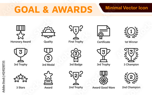 Goal and Awards Icon Set. A motivational collection of icons designed to celebrate achievements and aspirations, perfect for personal development, coaching, and recognition.