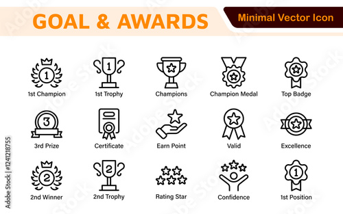 Goal and Awards Icon Set. A motivational collection of icons designed to celebrate achievements and aspirations, perfect for personal development, coaching, and recognition.