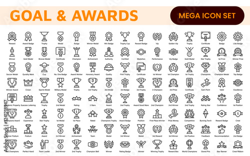 Goal and Awards Icon Set. A motivational collection of icons designed to celebrate achievements and aspirations, perfect for personal development, coaching, and recognition.
