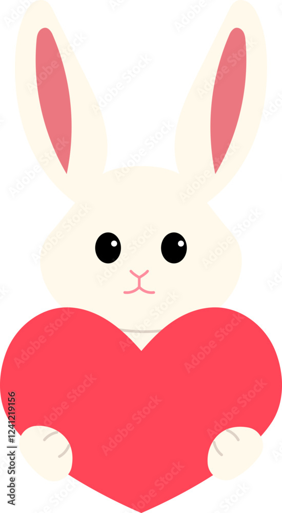 Fototapeta premium happy cute rabbit holding red heart for valentine illustration