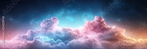 Dreamy Pink and Blue Cotton Candy Clouds in a Starry Night Sky