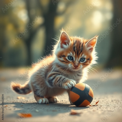 Small Kitten Playing With Ball photo