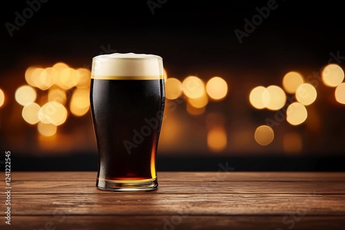 Glowing Guinness Pint in Warm Irish Pub with Festive Spirit of St  Patrick s Day