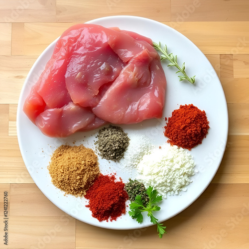 Raw chicken liver with spice set ready for cooking photo