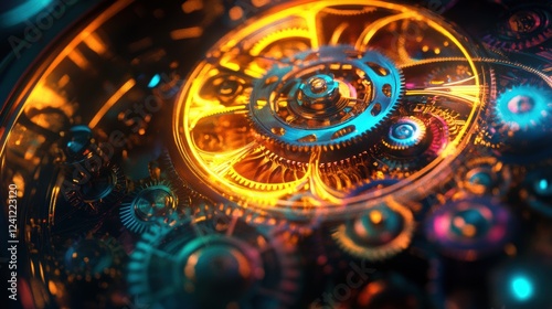 Wallpaper Mural Intricate Clockwork Mechanism Gears Steampunk Aesthetic Colorful Detailed Closeup Torontodigital.ca