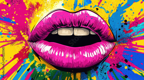 Wallpaper Mural Bright pink lips with colorful splashes in background create vibrant expression Torontodigital.ca