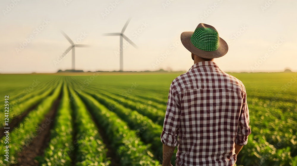 custom made wallpaper toronto digitalFarmer Interacting with Hologram Wind Turbine in Sustainable Agricultural Field