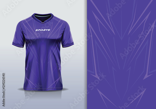 T-shirt mockup abstract stripe line jersey design for football, soccer, racing, esports, running, in purple color
