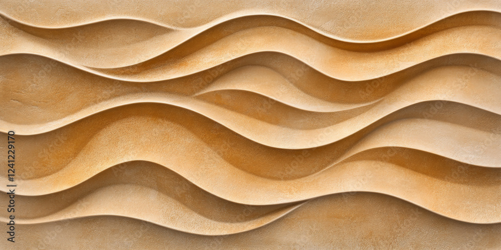 Obraz premium Desert wind-carved stone background with smooth wavy textures in warm ochre tones.
