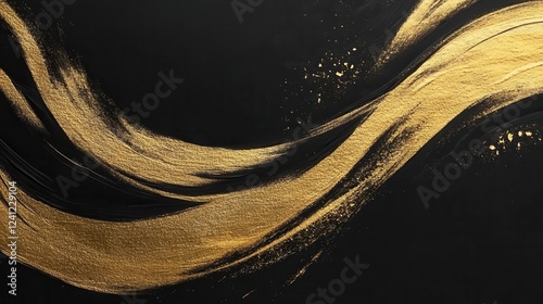 A gold and black painting of a wave
