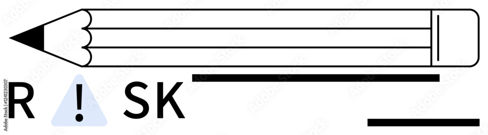 Pencil alongside an exclamation mark and the word RISK, plus various black lines of differing lengths. Ideal for education, caution, analysis, safety, precision, design and creativity themes. Line Pencil alongside an exclamation mark and the word RISK, plus various black lines of differing lengths. Ideal for education, caution, analysis, safety, precision, design and creativity themes. Line