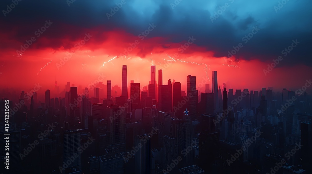 Fototapeta premium Dramatic skyline with vibrant sunset colors.