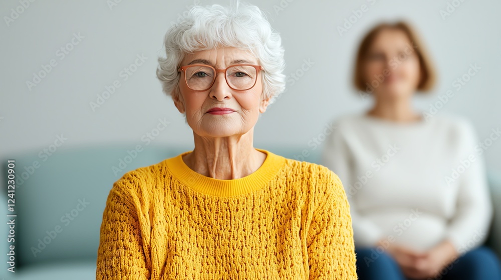 Elderly woman in a cozy living room setting. Elderly woman in a cozy living room setting.