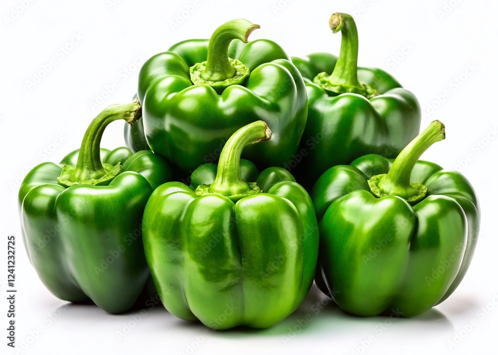 Vibrant Green Peppers on White Background - Fresh Produce Stock Photo