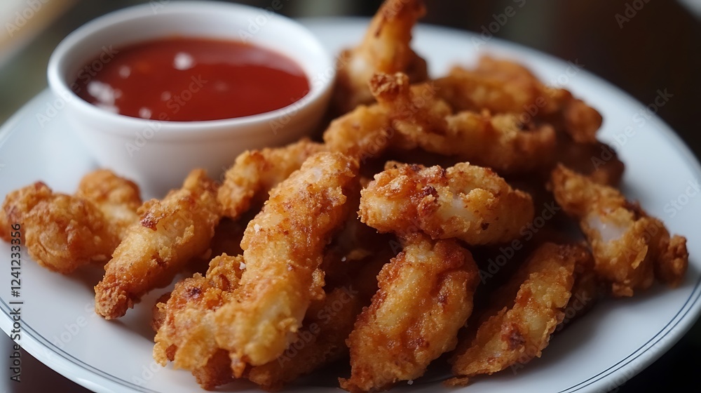 Golden fried calamari with marinara sauce Golden fried calamari with marinara sauce