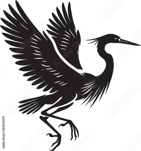 Flying Heron bird Silhouette vector illustration isolated on white background