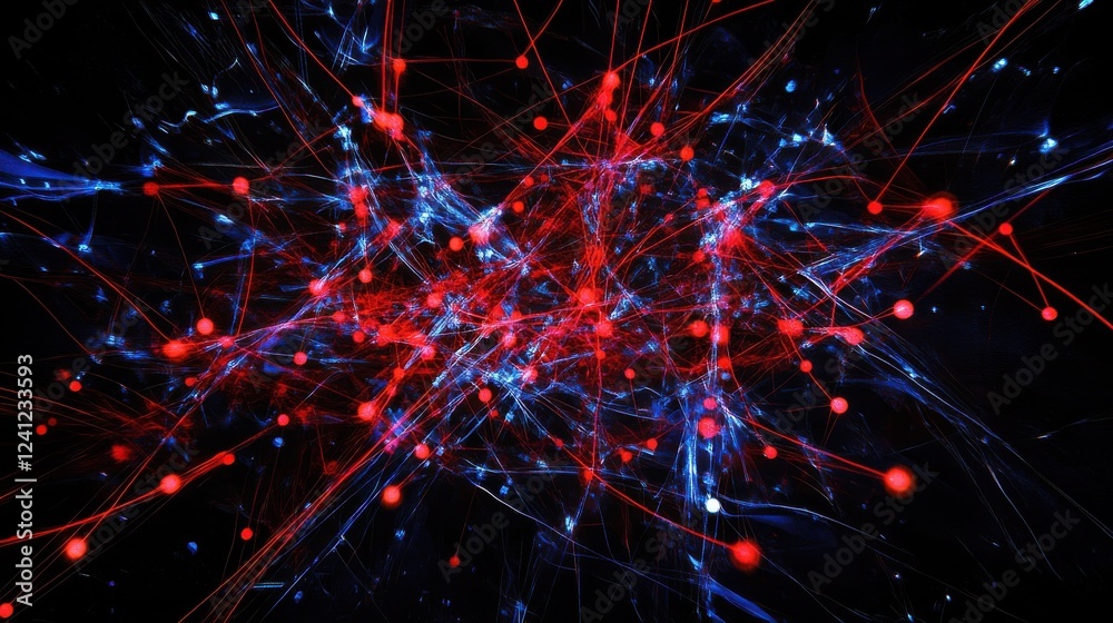 Fototapeta premium Abstract Digital Network with Glowing Red and Blue Lines