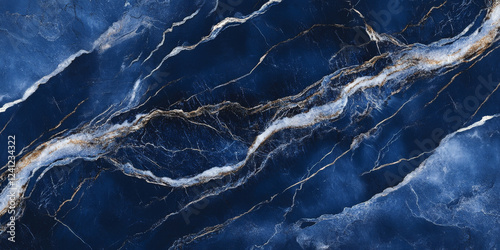 Royal navy marble background with deep blue tones and shimmering silver veins, regal sophistication.
