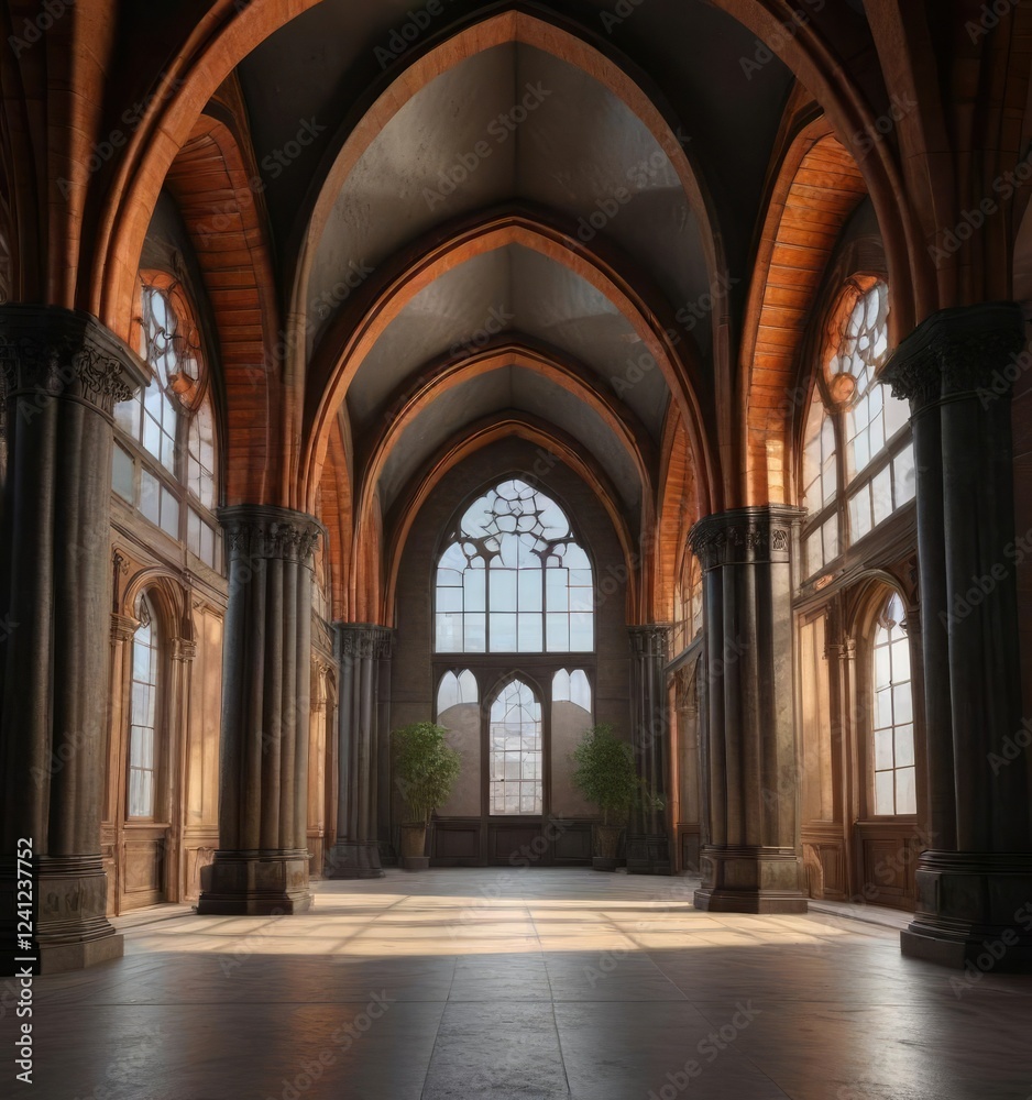 Fototapeta premium High ceiling with ribbed vaults and pointed arches, arches, pointed, ceiling