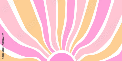 Abstract sunburst background with soft pastel pink, yellow, and orange wavy lines, reminiscent of retro 70s design, modern minimalism