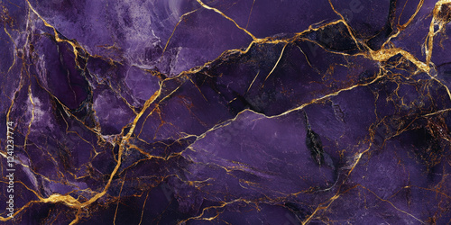 Royal purple marble background with rich violet and metallic gold veining, luxurious elegance.
