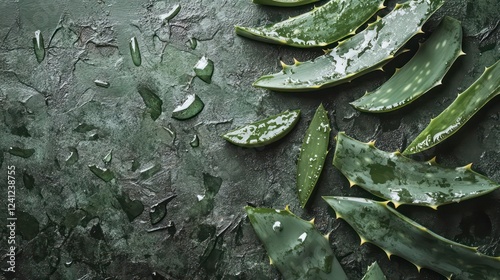 Wallpaper Mural Fresh aloe vera leaves and cut pieces, showcasing their natural texture and moisture. Torontodigital.ca