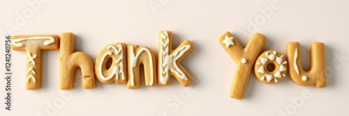Cookie decorations create a heartfelt thank you message on a light background during a festive occasion
