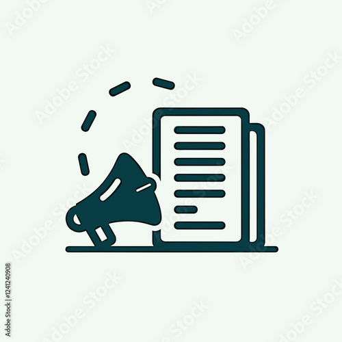 Marketing communication icon with megaphone and document, effective strategy