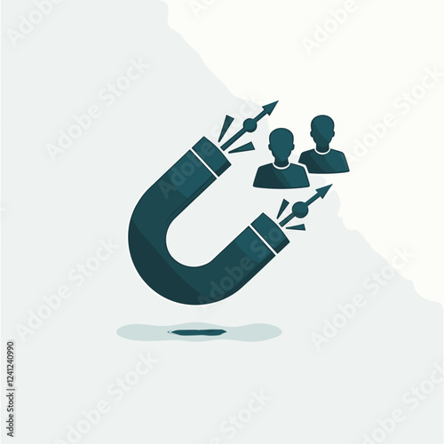 Magnet attracting user icons on light background, lead generation concept