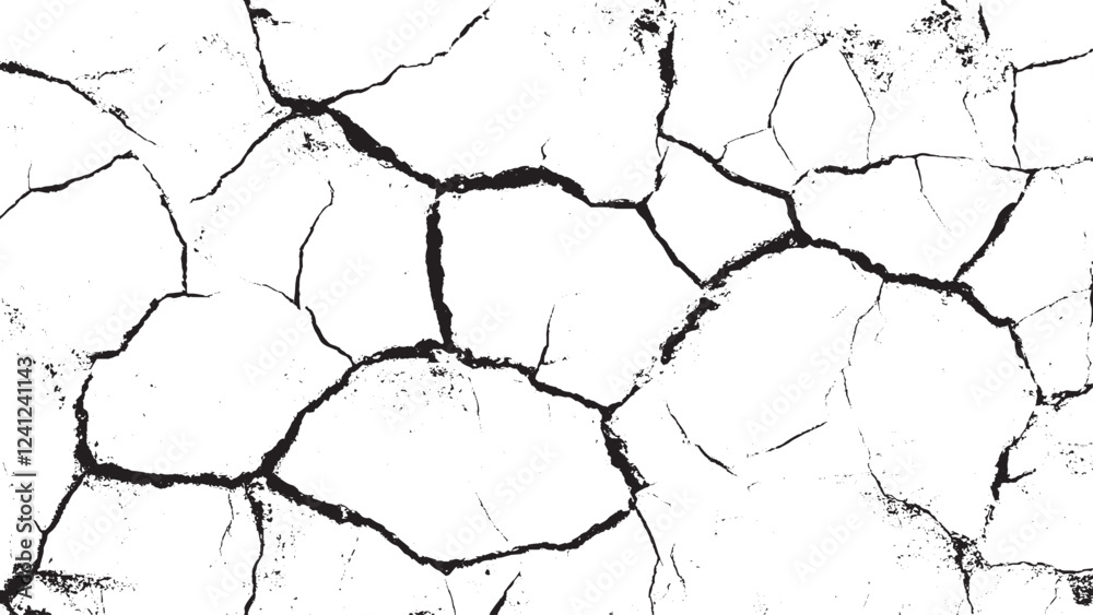 Cracked barren desert earth on transparent background Texture soil dry crack background pattern. Black grunge