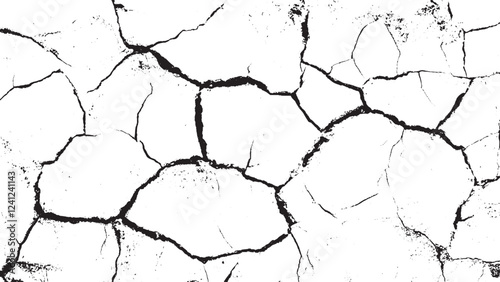 Cracked barren desert earth on transparent background Texture soil dry crack background pattern. Black grunge