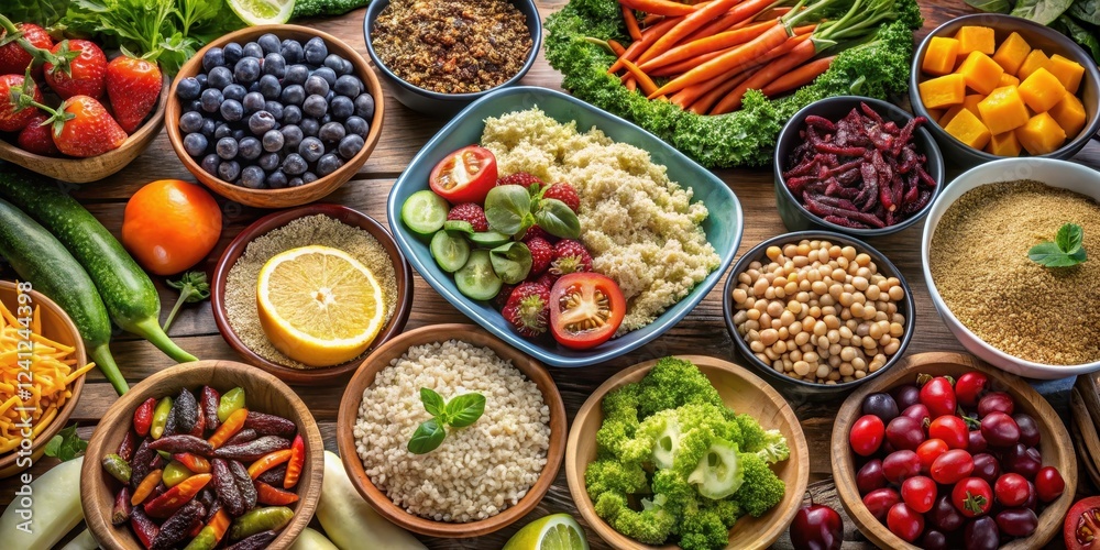 Nutritious salad bar filled with an array of whole foods such as quinoa Nutritious salad bar filled with an array of whole foods such as quinoa