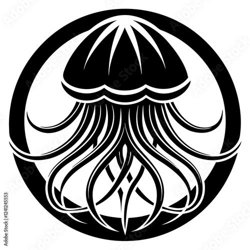 Stylized Jellyfish Logo with Symmetrical Design and Flowing Tentacles