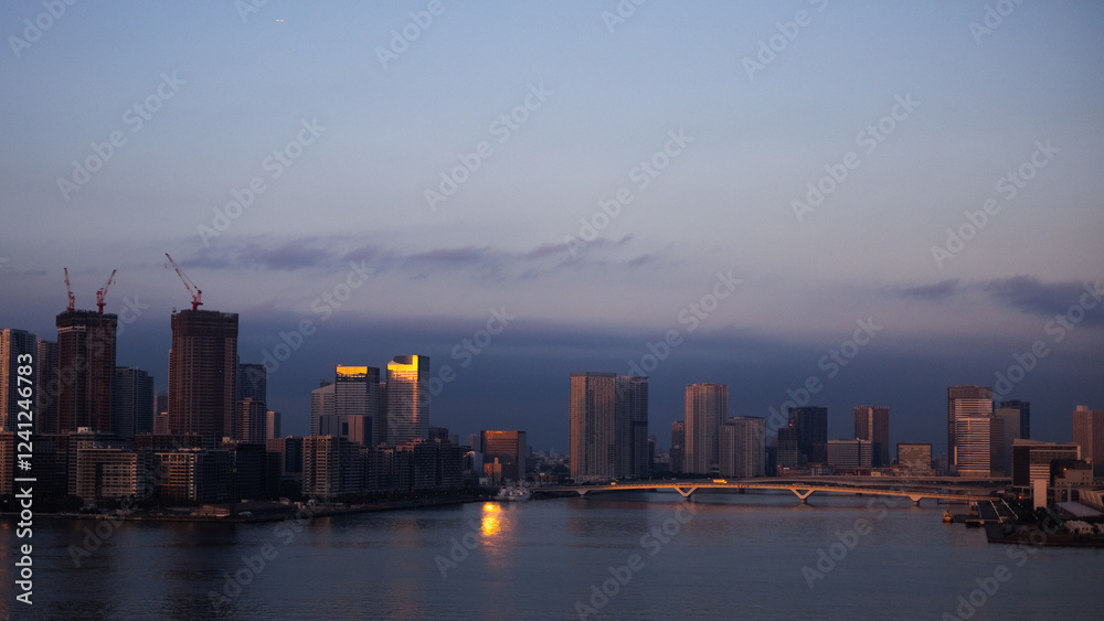 Fototapeta premium Beautiful Tokyo sundown in the late Autumn, portraying the city scape of the biggest metropolitan area in the world
