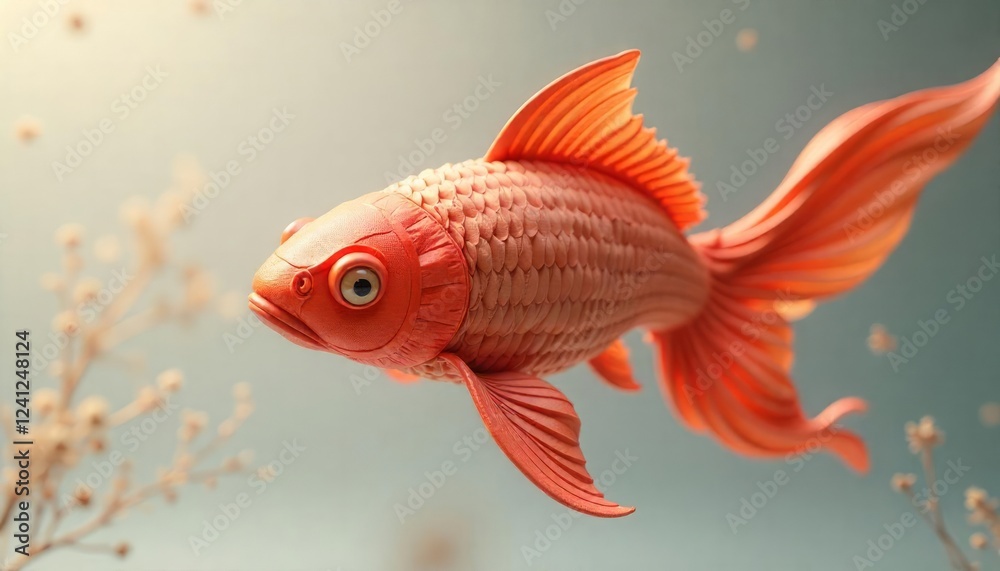 Stunning 3D Render of an Orange Goldfish Swimming Gracefully in a Serene Underwater Scene Stunning 3D Render of an Orange Goldfish Swimming Gracefully in a Serene Underwater Scene