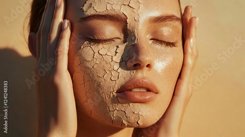 Woman touching her dry skin experiencing dehydration and cracked face