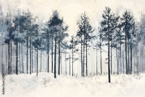 Wallpaper Mural Snow-covered pine trees in serene winter forest. Torontodigital.ca