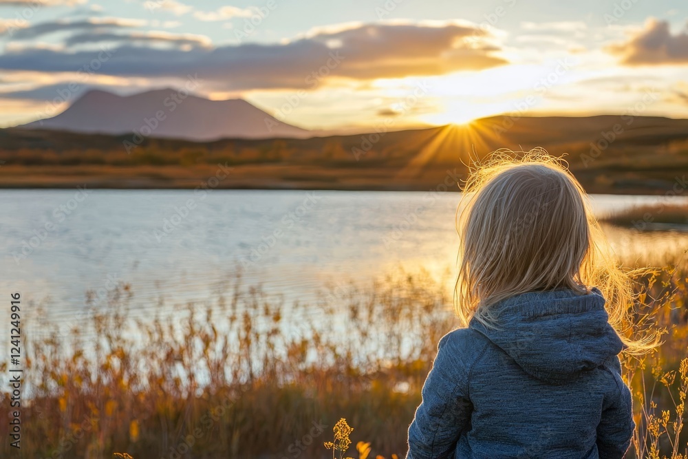 Sunset over tranquil lake with distant mountains. Sunset over tranquil lake with distant mountains.